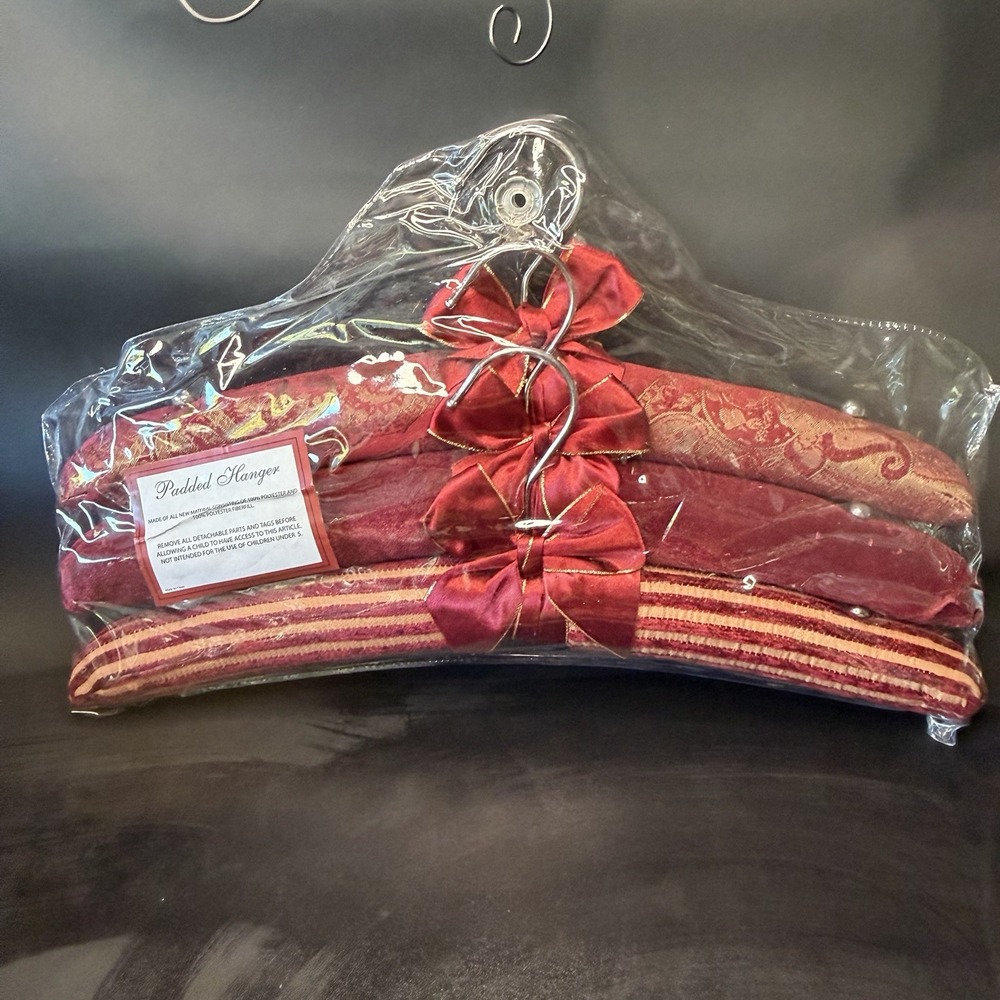 Nordstrom Padded Red Velvet Cloth Hangers Red & Gold 3 Prints Set Of 3 NWT